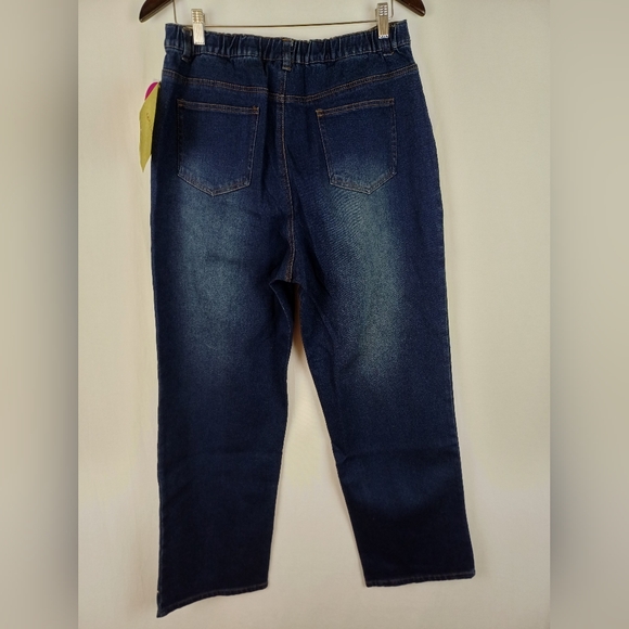 Quacker Factory Rhinestone Side Seam Distressed Look Jeans Blue Large A2729 - Picture 6 of 6